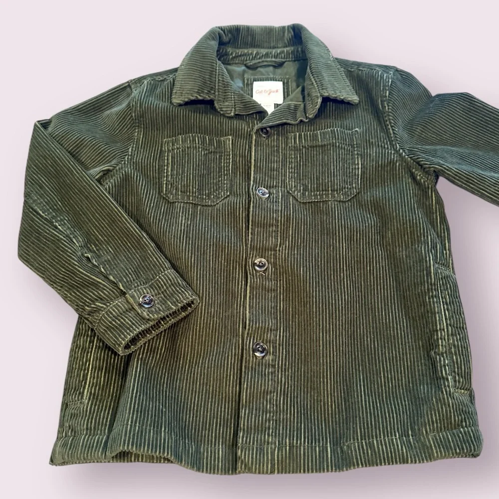 Youth Cat & Jack Dark Green Corduroy Button-Up Jacket Size S (6/7)
